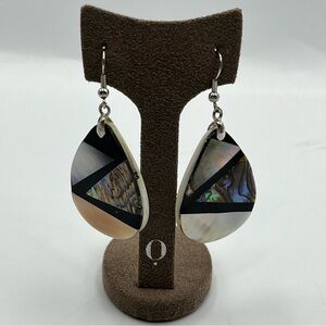 Elegant Silver and Black mother of pearl Aztec Teardrop Earrings